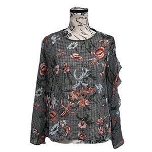 PATPRIMO Floral Sheer Blouse Goth Grunge Moto Biker Dark Coquette Cottegecore M
